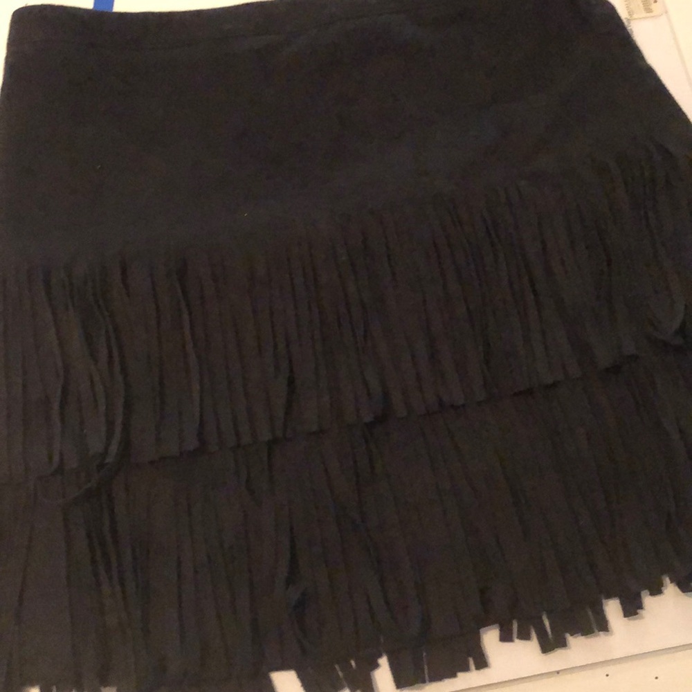 Faux suede fringe mini skirt